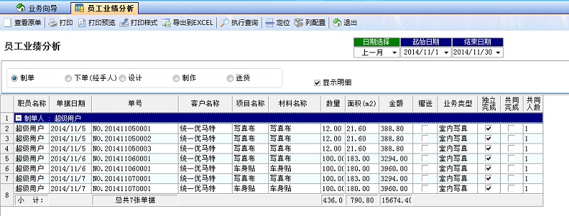 飞扬动力广告公司管理系统员工业绩分析